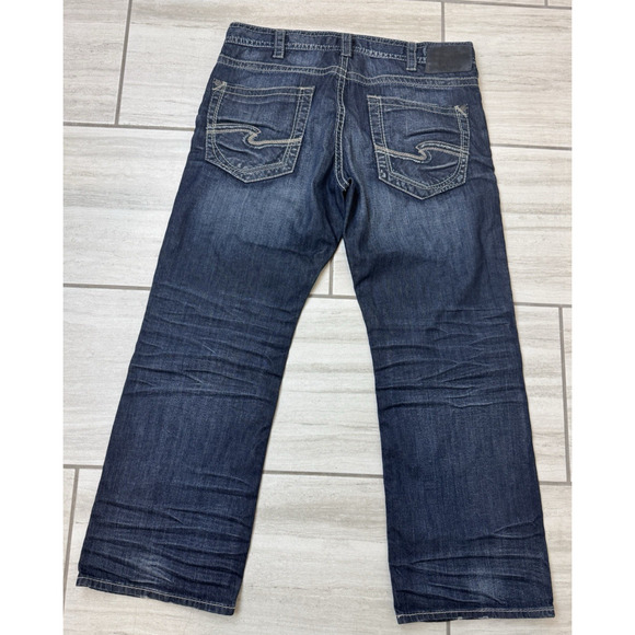 Silver Jeans Mens 36x30 Blue Denim Zac Bootcut Distressed‎ Grunge Cotton - Picture 6 of 8